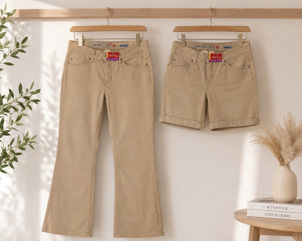 Faded Glory Khaki Bottoms Bundle Size 8/8P – Bermuda Shorts & Bootcut Pants
